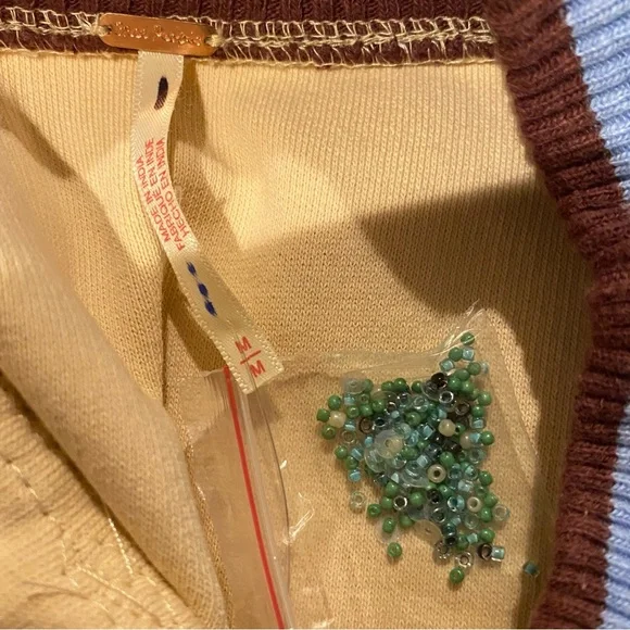 Free People Bali Day Dreams Wander Beaded Patchwork Crew Pullover Sweatshirt | M - Picture 9 of 9